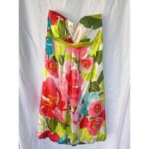 Cache Vintage Women's Floral Strapless SILK Bubble Dress Empire Waist Tropical
